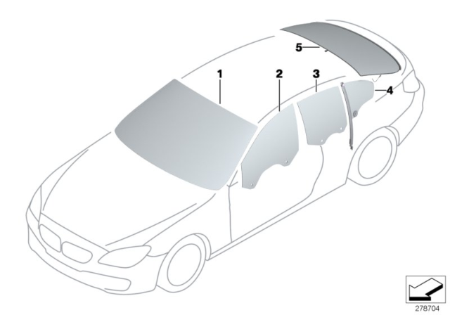 2014 BMW M6 Glazing Diagram