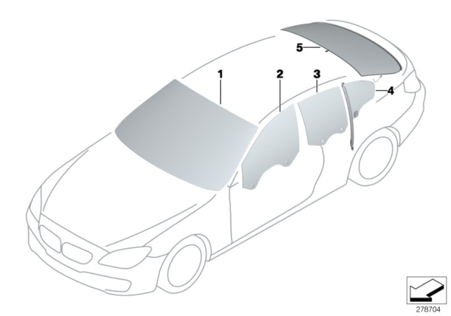 2016 BMW 640i xDrive Gran Coupe Glazing Diagram