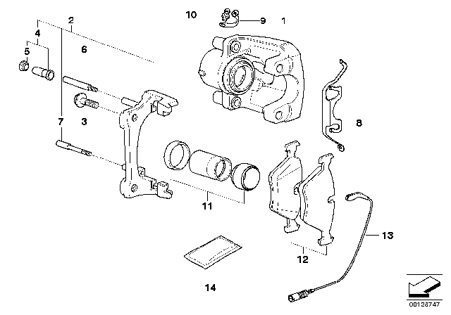 2004 BMW 545i Front Wheel Brake, Brake Pad Sensor Diagram