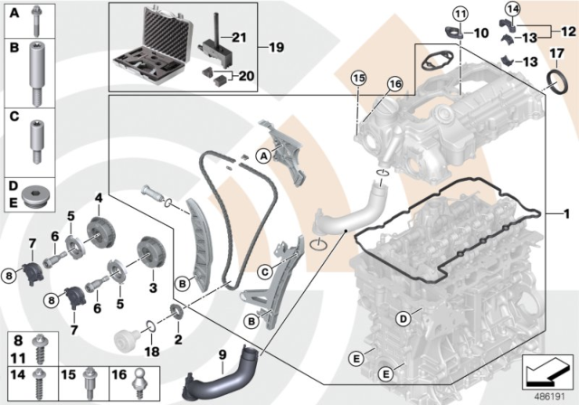 2014 BMW X1 Repair Kit, Open Timing Chain, Top Diagram