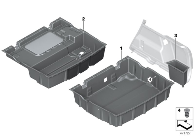 2019 BMW X1 Storage Troug Luggage Trunk Floor Diagram for 51477425350