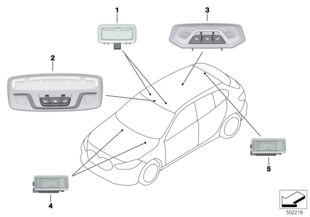 2020 BMW 228i xDrive Gran Coupe Interior Lights Diagram