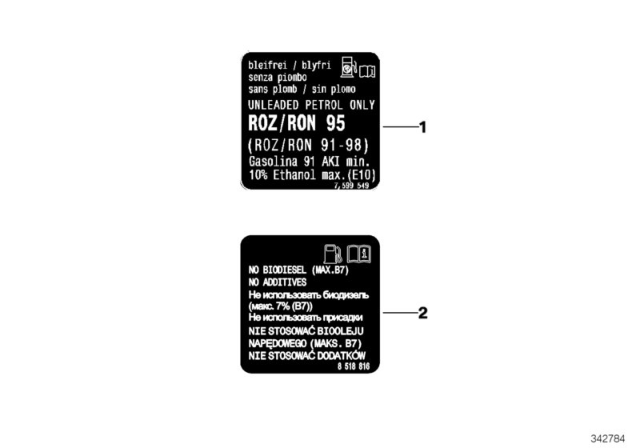 2014 BMW 328i xDrive Information Plate, Fuel Diagram