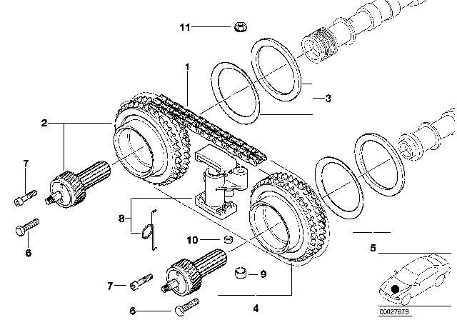 2000 BMW Z8 Timing Chain Tensioner Diagram for 11311406165