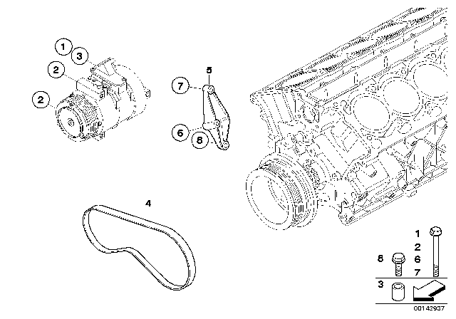 2002 BMW 745i Air Conditioning Compressor - Supporting Bracket Diagram