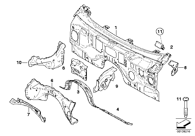 2006 BMW 530xi Splash Wall Parts Diagram