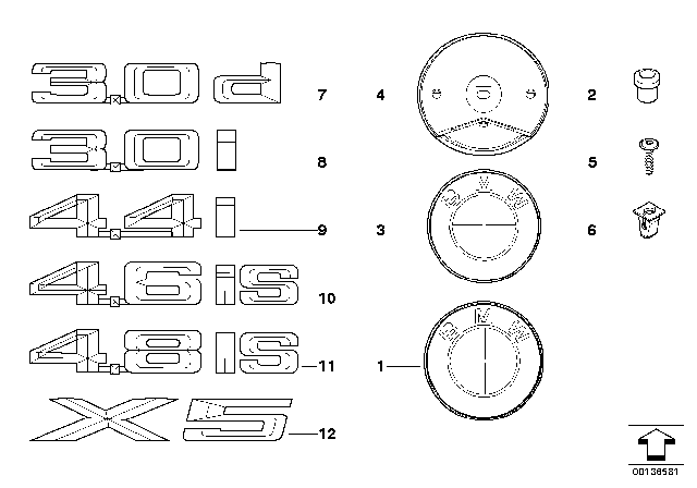 2001 BMW X5 Emblems / Letterings Diagram