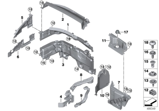 2017 BMW X1 Mounting Parts, Engine Compartment Diagram