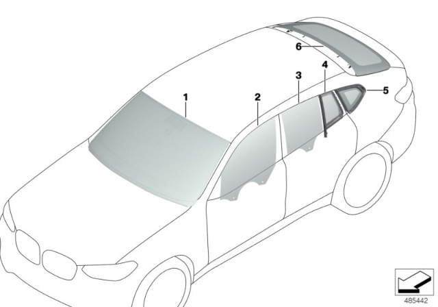 2019 BMW X4 Glazing Diagram