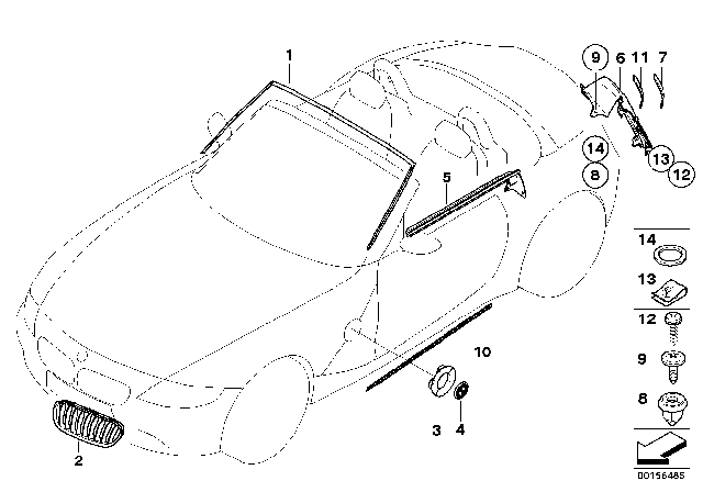 2003 BMW Z4 Exterior Trim / Grille Diagram