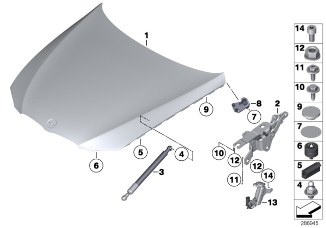 2012 BMW 328i Hood Diagram for 41007263070