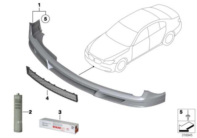 2011 BMW Alpina B7 xDrive Primed Front Spoiler Diagram for 51117980115