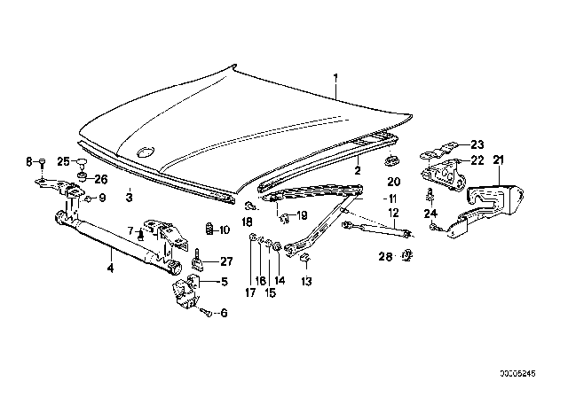 1987 BMW 735i Hood Diagram