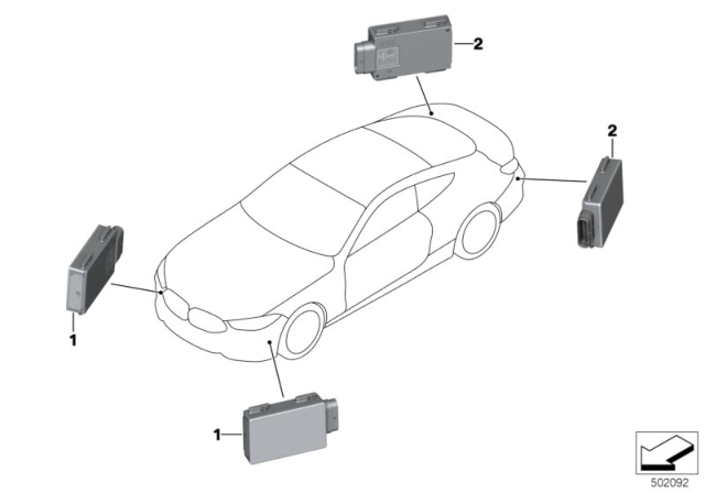 2020 BMW 840i Gran Coupe Radar Sensor Short Range Diagram