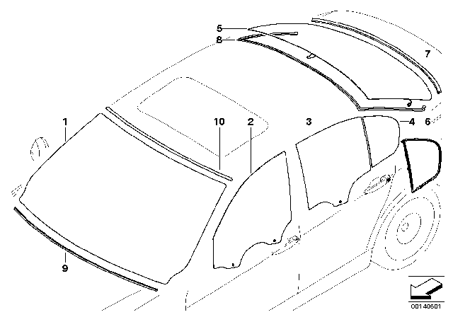 2009 BMW 328i Glazing Diagram