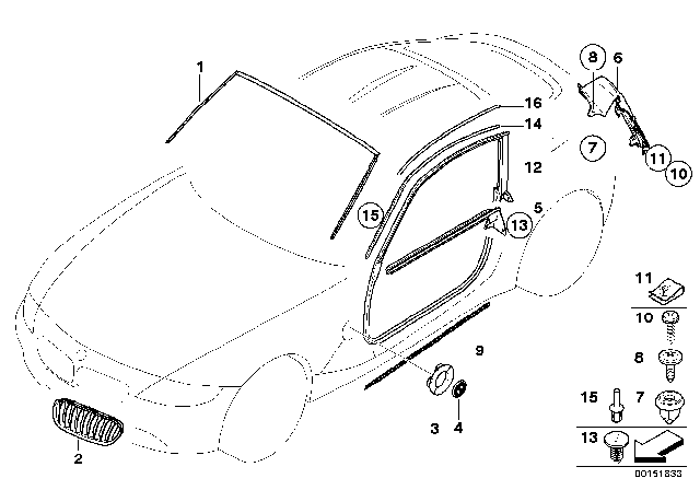 2008 BMW Z4 Left Roof Frame Gasket Diagram for 51763421369