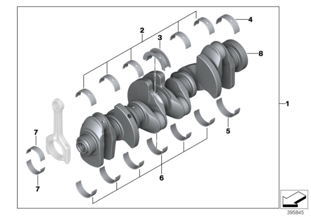 2015 BMW 740i Crankshaft With Bearing Shells Diagram