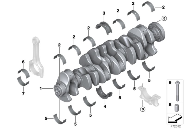 2018 BMW 440i Crankshaft With Bearing Shells Diagram