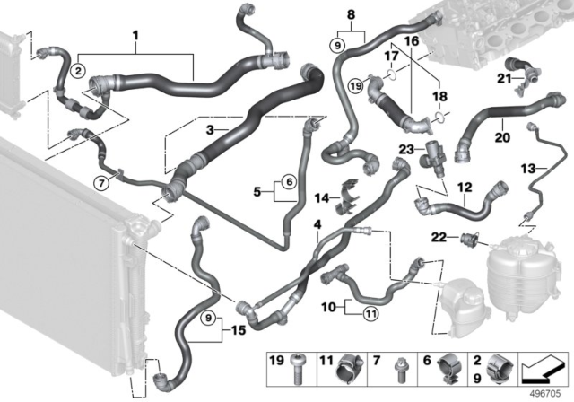 2020 BMW Z4 Cooling System Coolant Hoses Diagram