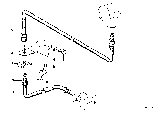 1977 BMW 630CSi Clutch Pressure Hose Diagram for 21521114543