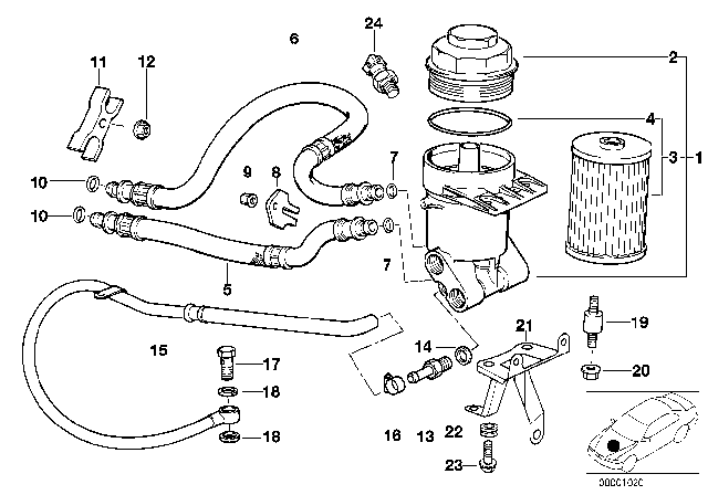 2001 BMW 540i Lubrication System - Oil Filter, Oil Pipes Diagram