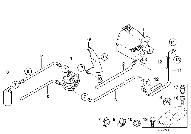 1997 BMW Z3 Activated Charcoal Filter / Fuel Ventilate Diagram