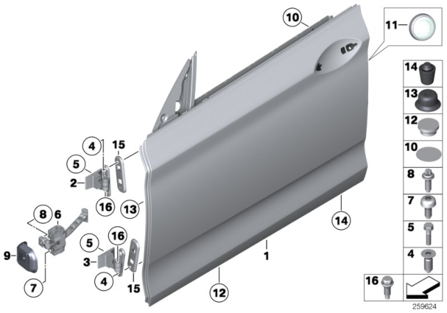 2014 BMW 550i GT Front Door - Hinge / Door Brake Diagram