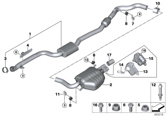 2018 BMW 330e Rear Exhaust Flap Muffler Diagram for 18308643654