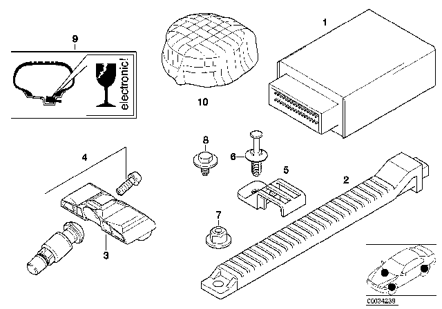 2000 BMW 750iL Tire Pressure Control (RDC) - Control Unit Diagram