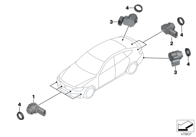 2019 BMW 330i GT xDrive Ultrasonic Sensor Diagram for 66209288224