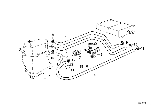 1997 BMW 318ti Water Valve / Water Hose Diagram 2