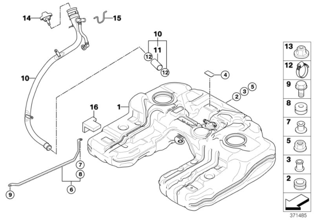 2018 BMW X5 M Fuel Tank Mounting Parts Diagram