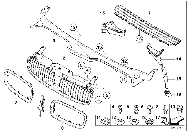 2004 BMW 745i Grille, Front, Primed Diagram for 51137053469