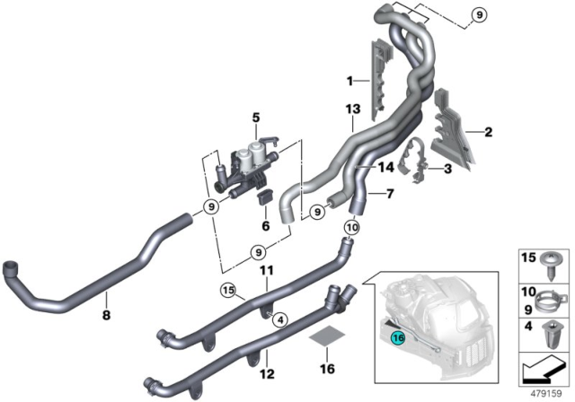 2010 BMW 528i Hvac Heater Hose Diagram for 64509169917