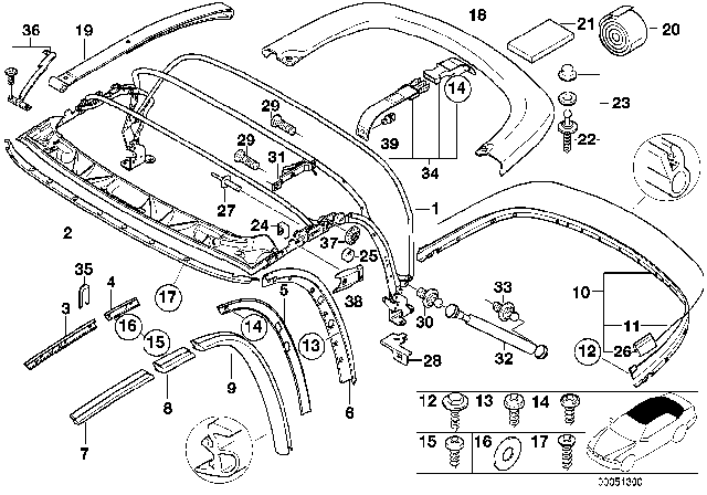 2002 BMW Z3 Folding Top Mounting Parts Diagram