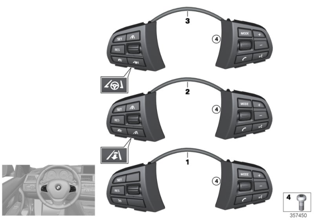 2015 BMW X6 Switch, Steering Wheel Diagram 1