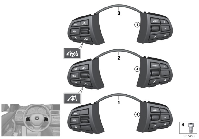 2019 BMW X6 Switch, Steering Wheel Diagram 1