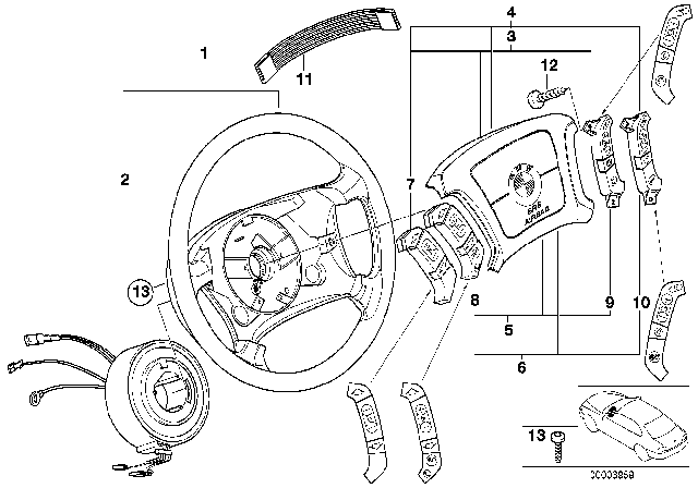 2000 BMW 540i Steering Wheel Airbag Multifunctional Diagram