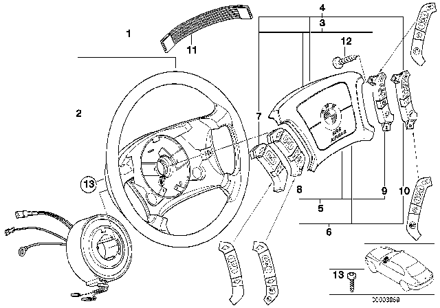 1999 BMW 528i Hub Cap, Airbag Diagram for 32346753727