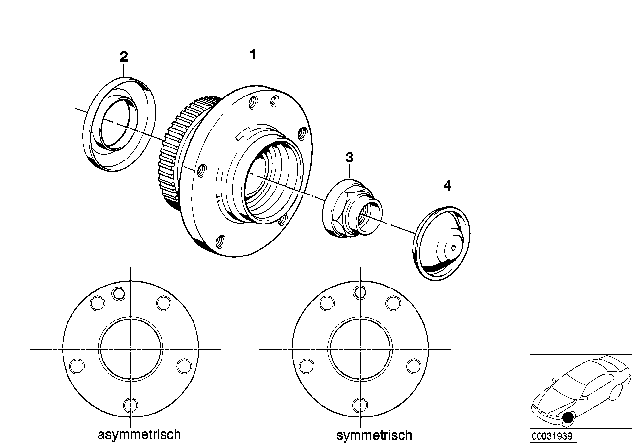 1990 BMW 525i Wheel Bearings Diagram