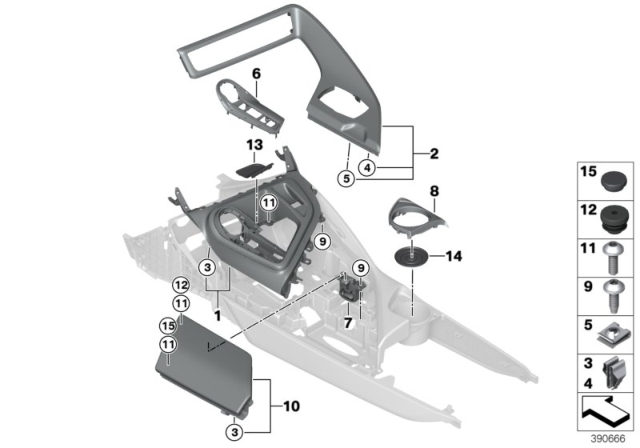 2015 BMW i8 Mounted Parts For Centre Console Diagram