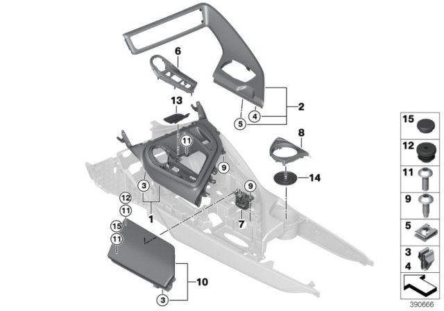 2014 BMW i8 Mounted Parts For Centre Console Diagram