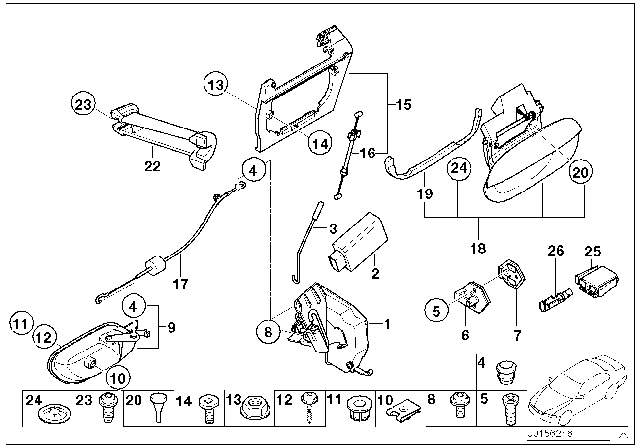 2002 BMW 540i Rear Door Control / Door Lock Diagram