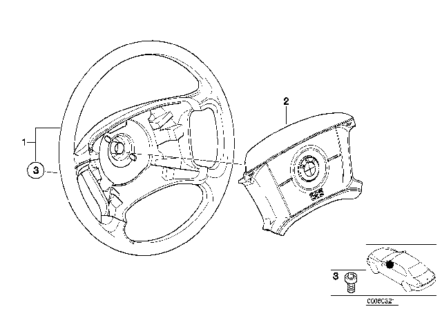 2000 BMW 323i Steering Wheel Airbag Diagram