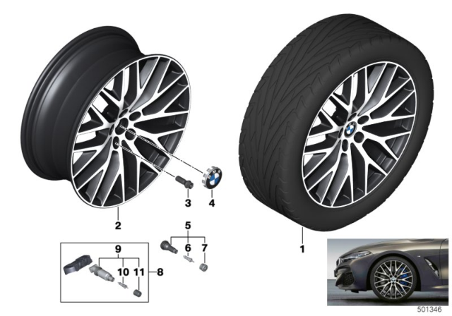 2020 BMW 840i Gran Coupe BMW LM Wheel Cross-Spoke Diagram