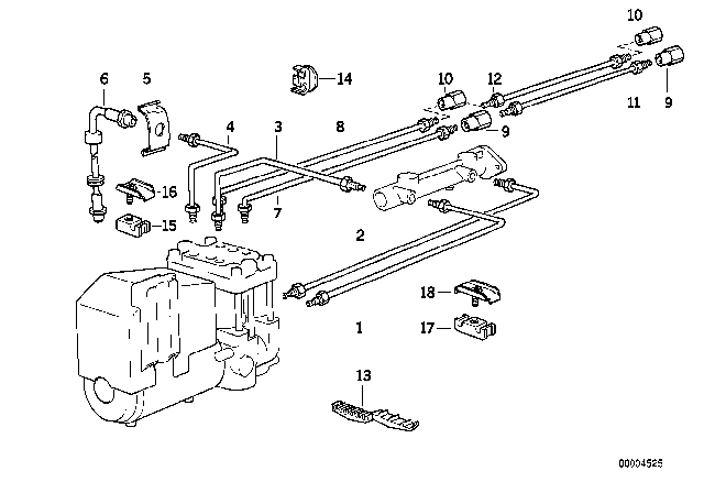 1992 BMW 850i Brake Pipe Front ABS Diagram