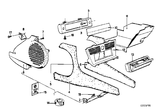 1978 BMW 530i Air Conditioning System - Lateral Part / Covering Diagram