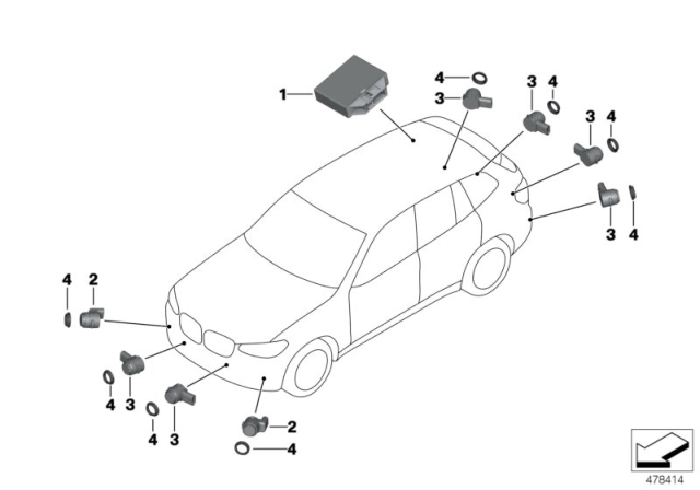2019 BMW X3 Park Distance Control (PDC) Diagram 1
