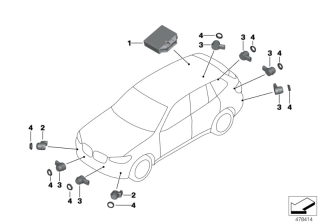 2018 BMW X3 Park Distance Control (PDC) Diagram 1