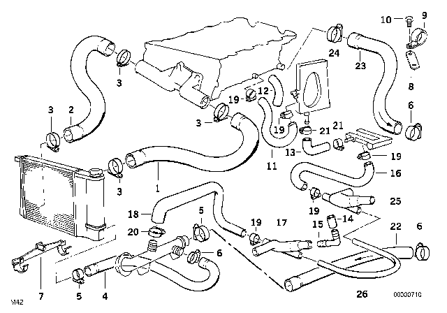 1991 BMW 318i Cooling System - Water Hoses Diagram